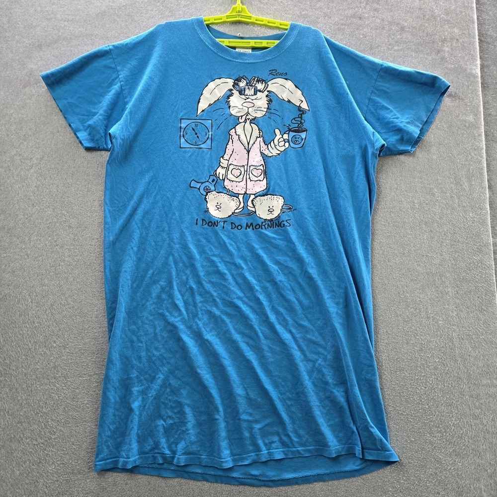 VINTAGE HL Miller Reno Dress Shirt OS Blue Graphic Bunny Dont Do Mornings 80s